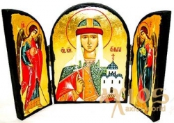 Икона под старину Святая княгиня Ольга Складень тройной 14x10 см Икона под старину Святая княгиня Ольга Складень тройной 14x10 см - фото