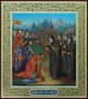 Писаная икона Сергий Радонежский благословляет Дмитрия Донского на битву 31х24 см